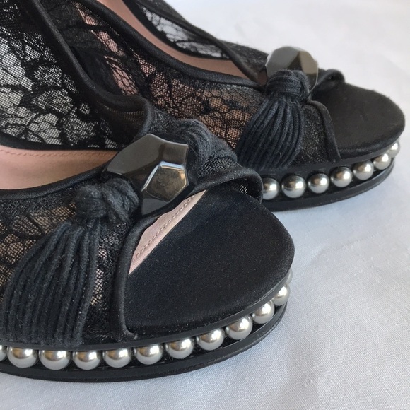 Nina New York black platform heels with ankle strap, pearl, bead, lace, size 7.5 - Picture 6 of 6